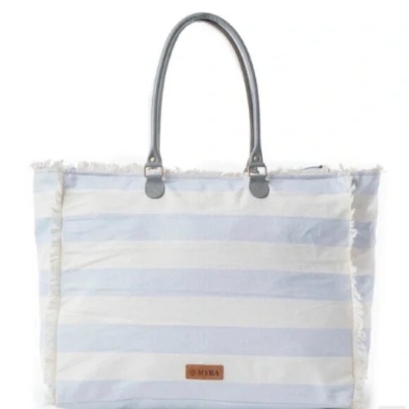 MYRA Saint Tropez Weekender Bag In White & Sky Blue XL🎁🆕⌚🏃💨🚚 - Picture 3 of 10